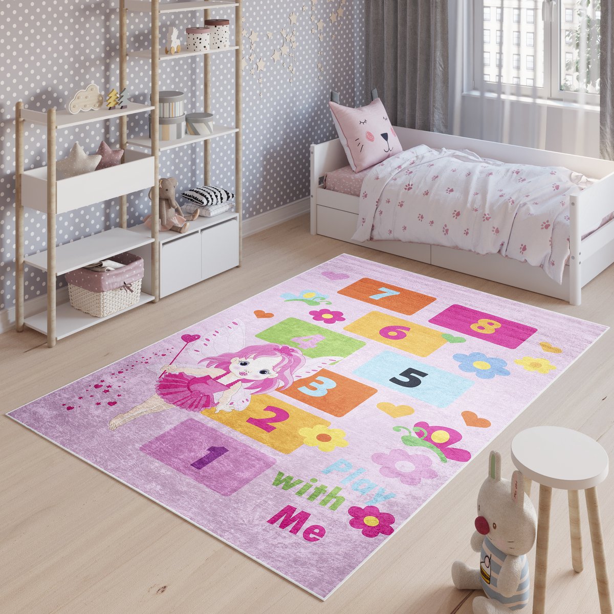 Tapiso Emma Vloerkleed Kindertapijt Meisje Kinderkamer Baby Kinderen Tapijt Maat- 80x150 Roze 13