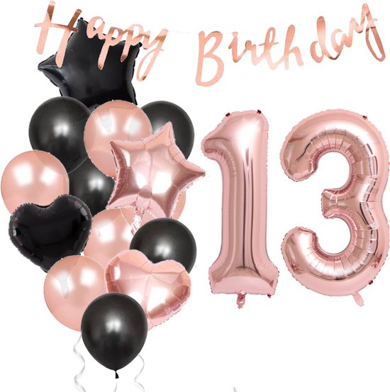 Snoes Ballonnen 13 Jaar Feestpakket – Versiering – Verjaardag Set Liva Rose Cijferballon 13 Jaar -Heliumballon