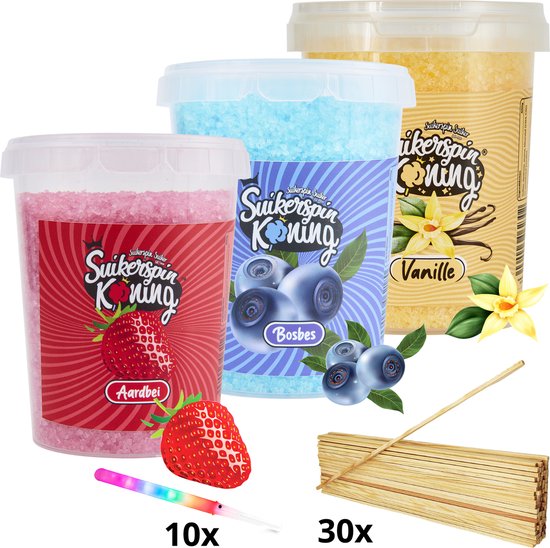 Cotton Candy King - Barbe à Papa Sucre - Fraise - Myrtille - Vanille - 10 Sticks LED - 30 sticks