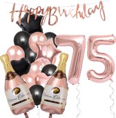 75 Jaar Verjaardag Cijferballon 75 - Feestpakket Snoes Ballonnen Pop The Bottles - Rose Zwart Versiering