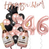46 Jaar Verjaardag Cijferballon 46 - Feestpakket Snoes Ballonnen Pop The Bottles - Rose Zwart Versiering