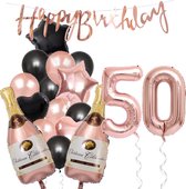 50 Jaar Verjaardag Cijferballon 50 - Feestpakket Snoes Ballonnen Pop The Bottles - Rose Zwart Versiering