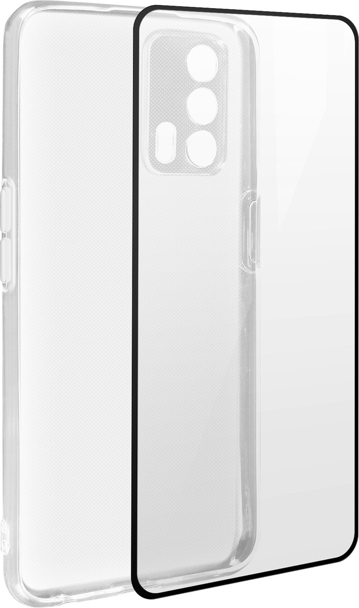 Hoes geschikt voor Realme GT Siliconen + Gehard Glas 9H Zwart