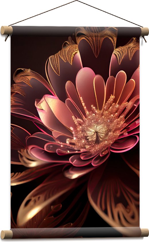 Textielposter - Roze Bloem met Rosé Gouden Details - 40x60 cm Foto op Textiel