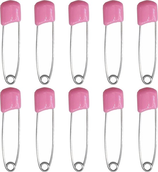 Fako Bijoux® - 10 Épingles De Sûreté Avec Capuchon De Protection - Épingle De Couche Lavable - Épingle De Sûreté Bébé - Épingle - Épingles De Safety Bébé - 54mm - Rose - 10 Pièces