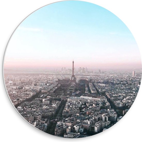 PVC Schuimplaat Muurcirkel - Parijs - Eiffeltoren - Stad - Gebouwen - Kleuren - 30x30 cm Foto op Muurcirkel (met ophangsysteem)