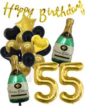55 Jaar Verjaardag Cijferballon 55 - Feestpakket Snoes Ballonnen Pop The Bottles - Zwart Goud Groen Versiering