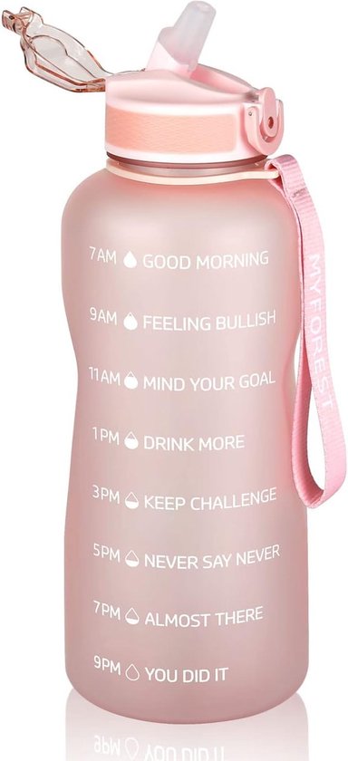 DEARRAY 2L glazen waterfles met rietje en neopreen hoes 2 liter BPA-vrij grote glazen drinkfles lekdicht