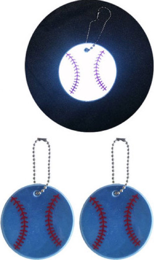 Reflecterende sleutelhanger - 2 stuks - Honkbal - Licht Blauw
