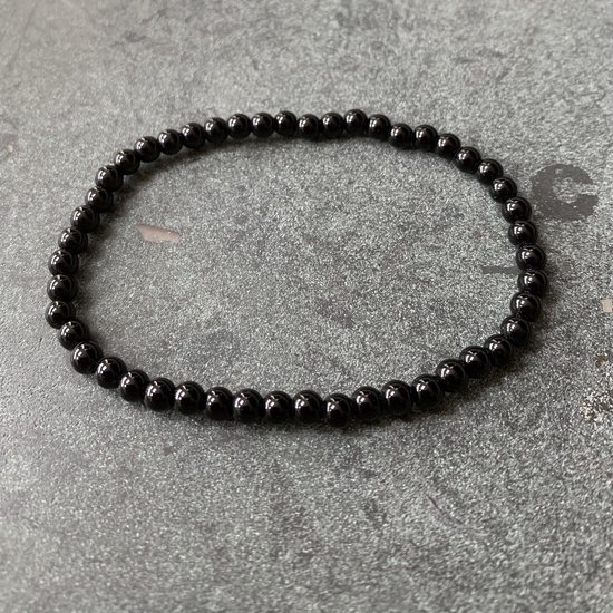 Armband - natuursteen - glazend zwarte onyx - 4 mm 19 cm