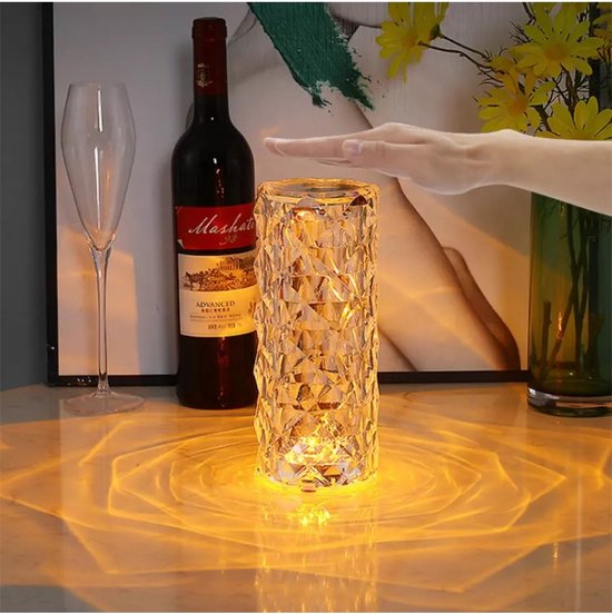 Lampe de Table Led en Cristal, Lampe de Chevet Moderne Sans Fil Tactile  Dimmable Avec Télécommande