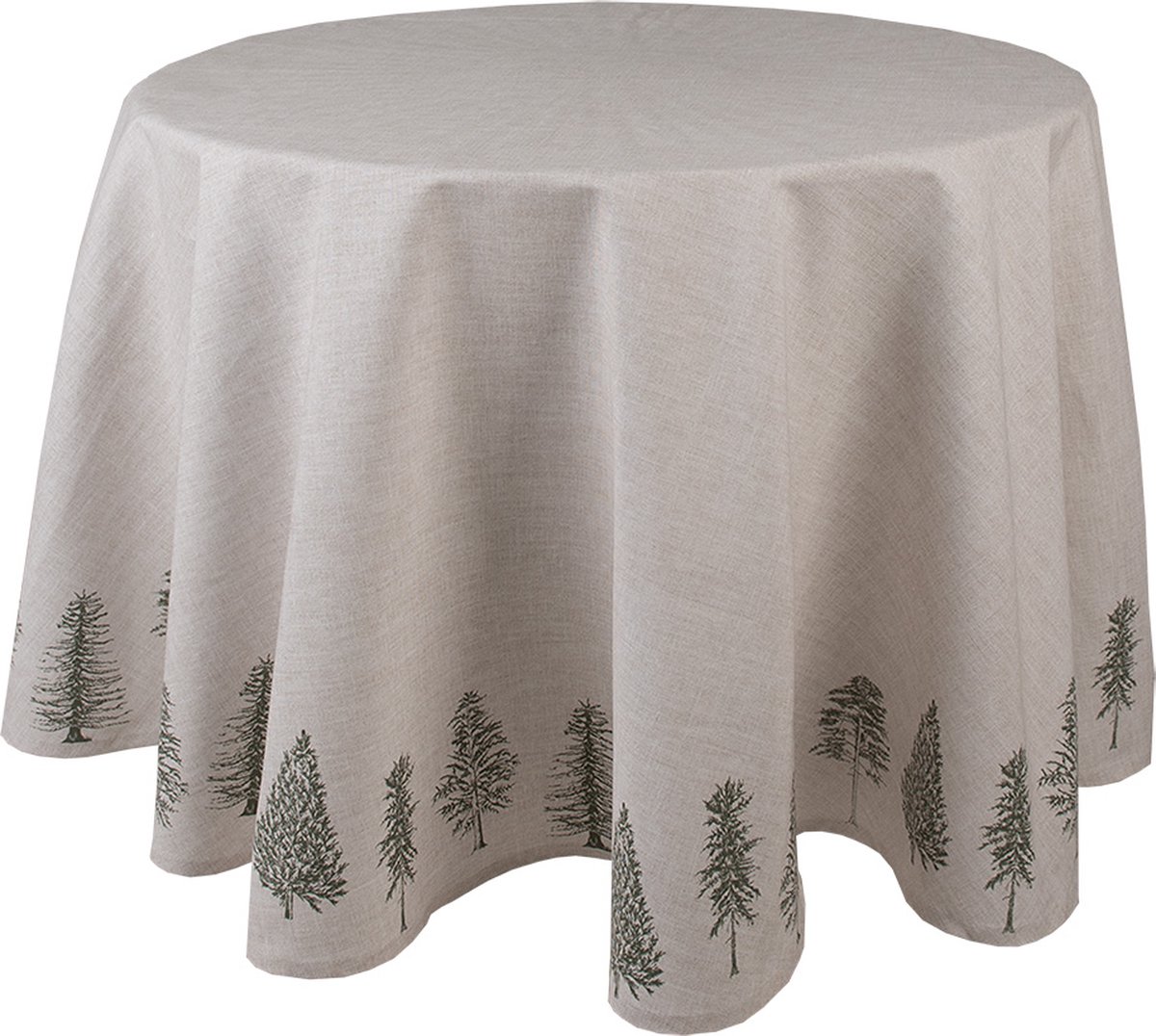 Clayre & Eef Tafelkleed Ø 170 cm Beige Groen Katoen Dennenbomen