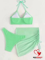 3-delige bikini set | Sexy bikini | Inclusief strand rok | Badpak | Vrouwen | Lichtgroen