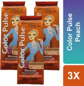 Haarverf - L'OREAL Paris - Mousse - Frozen Peach - Color Pulse - Speciaal voor Licht Haar - Inclusief Douchemuts - Voordeelverpakking - 3 x 50 ml