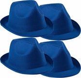 Verkleed trilby hoedje - 4x - blauw - polyester - volwassenen - Carnaval hoed