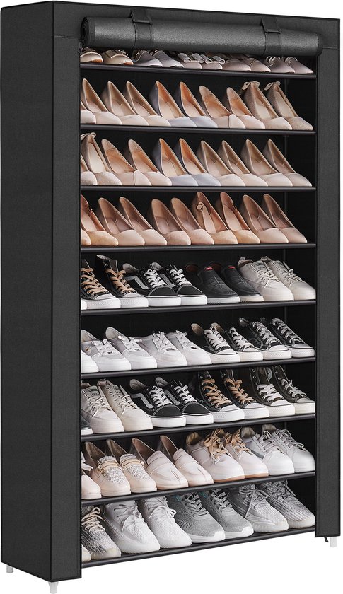 Rack à chaussures XXL extra large avec 9 niveaux - jusqu'à 54 paires de chaussures - 100cm de large et 160cm de haut - Noir