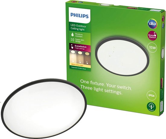 Philips SuperSlim SceneSwitch plafondlamp - zwart - 15W - IP54