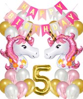Snoes Ballonnen Set Unicorn 5 Jaar - Verjaardag Versiering Slinger - Folieballon - Helium Ballonnen