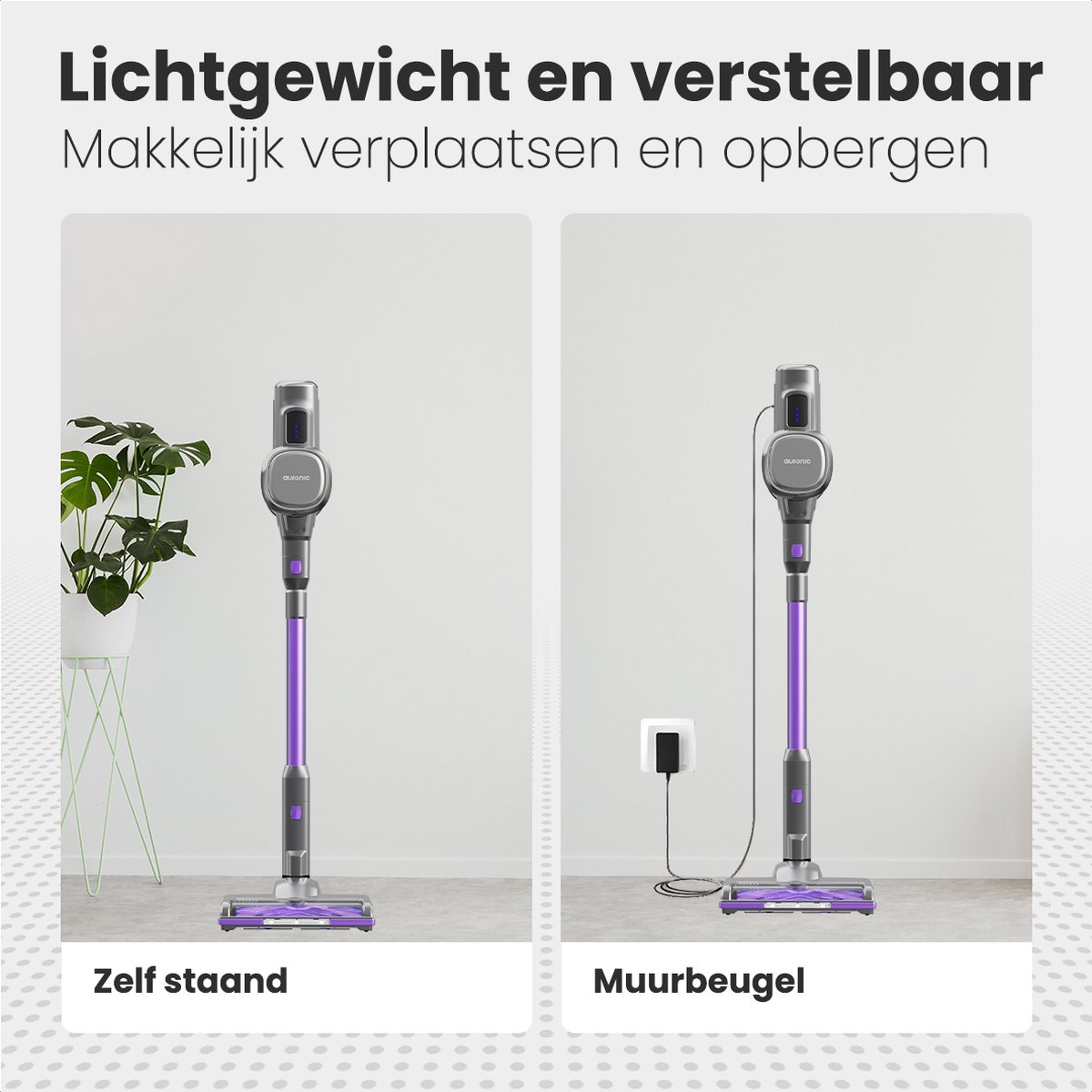 Auronic Steelstofzuiger Draadloos 220W - Draadloze Stofzuiger - HEPA Filter - Zelfstaand - Op Accu - Zonder Zak - Kruimeldief - Vacuum Cleaner - Grijs/Paars — afbeelding 7