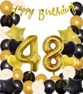 Snoes Ballonnen 48 Jaar Black Gold Dots Mega Ballon - Compleet Feestpakket Goud Zwart Stippen Cijferballon 48 - Verjaardag Versiering DIY Slinger Happy Birthday – Folieballon – Latex Ballonnen - Helium Ballonnen