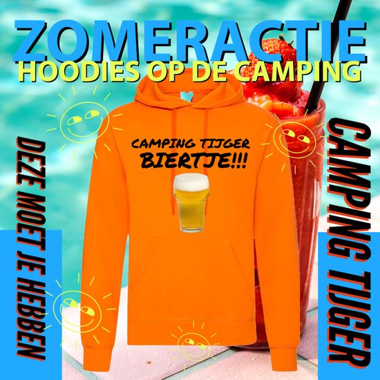 Hoodie camping - Grappige Hoodie Camping tijger biertje - Hoodie Oranje - Maat S