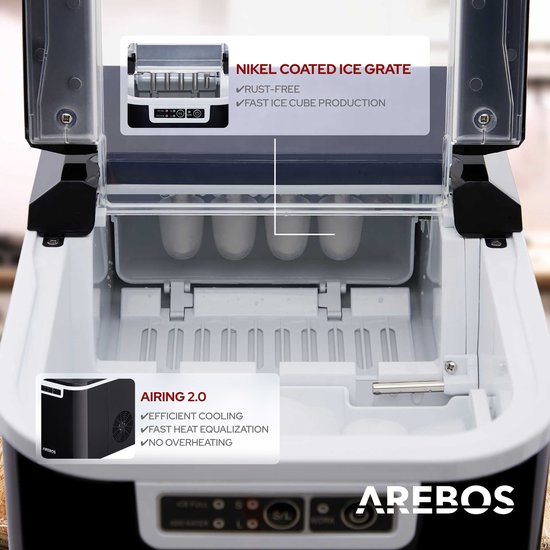 AREBOS IJsblokjesmachine - Ijsmachine - 2,2 L - 12kg in 24h - Zwart van AREBOS — afbeelding 3