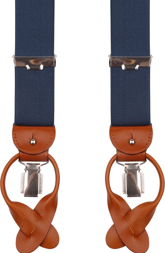 Profuomo Koningsblauwe bretels met luxe lederen details
