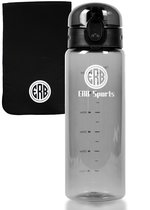 Gourde Enfants & Adultes - Gourde 600ml - Sports Bottle Fitness - BPA & Leakproof - Zwart Transparent - Incl. Serviette de sport