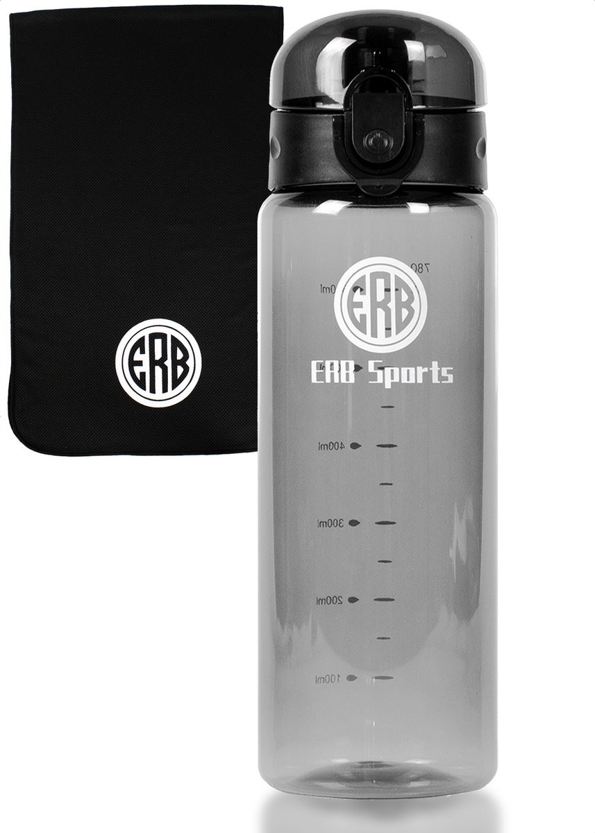 ERB® Drinkfles Kinderen & Volwassenen - Sportfles Fitness - Transpara zwart