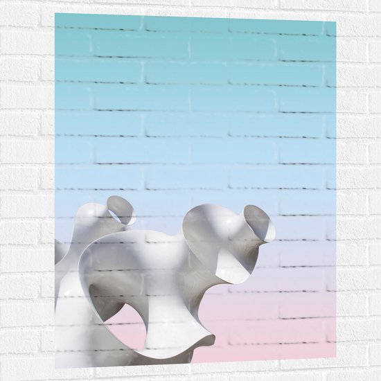 Muursticker - Witte Abstracte Vormen op Pastelroze en Blauwe Achtergrond - 75x100 cm Foto op Muursticker
