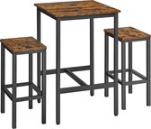 Signature Home Roomi Eettafel en stoelen - set bartafel en krukken - kleine keukentafel - voor eetkamer - keuken - industrieel - rustiek bruin en zwart