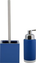 MSV Toiletborstel in houder 38 cm/zeeppompje 275 ml set Moods - mdf hout/keramiek - blauw