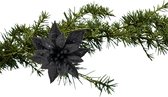 Décoration de sapin de Noël Cosy et Trendy fleur sur pince - noir - 8 cm - paillettes
