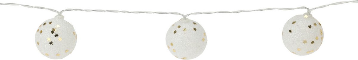 Christmas Decoration verlichting 10 bollen 5 cm - 2x - wit glitters - 150 cm