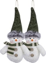 Kersthanger/kerstornament sneeuwpop knuffeltjes - 2x st - 15 cm - pluche