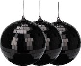 Boules disco de décoration de Noël - 3x - noires - 15 cm - plastique