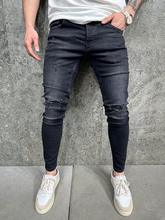 Mannen Stretchy Ripped Skinny Jeans Vernietigd Hole Slim Fit Denim Hoge Kwaliteit Jeans- W38