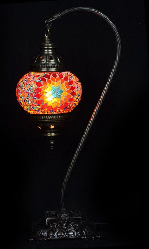 Mozaïek Lamp - Oosterse Lamp - Turkse Lamp - Tafellamp - Marokkaanse Lamp - Boogmodel - Ø 15 cm - Hoogte 42 cm - Handgemaakt - Authentiek - Rood