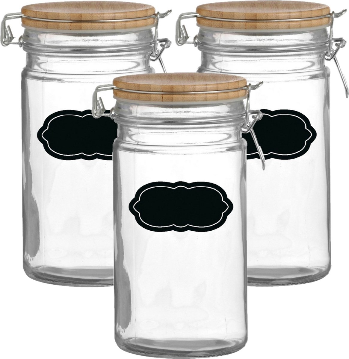 Weckpot/inmaakpot - 4x - 1L - glas - met beugelsluiting - incl. etiketten