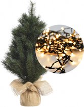 Mini kerstboom 45 cm - met kerstverlichting warm wit 300cm -40 leds