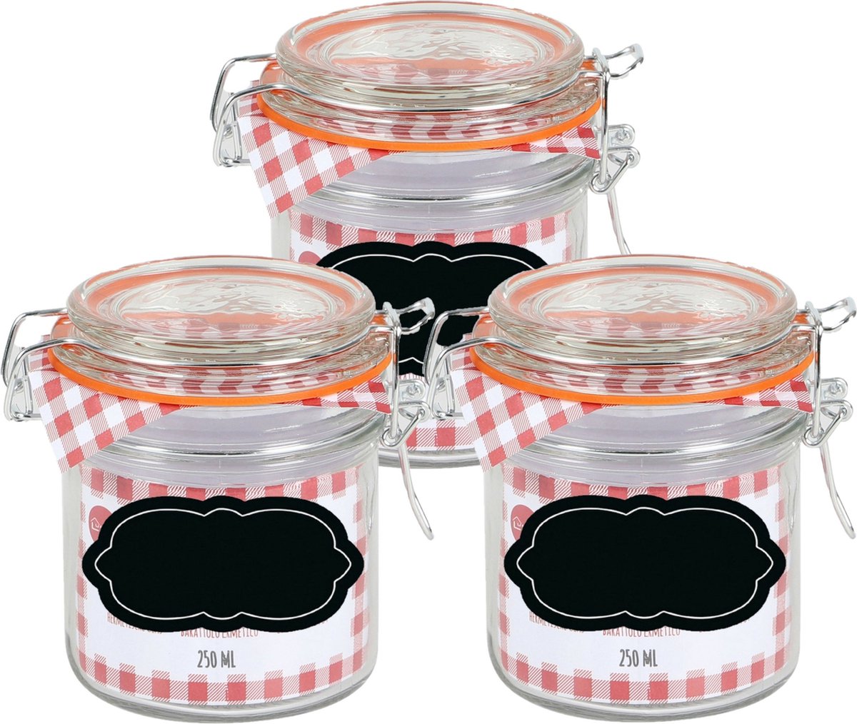 Weckpot/inmaakpot - 6x - 250 ml - glas - met beugelsluiting - incl. etiketten
