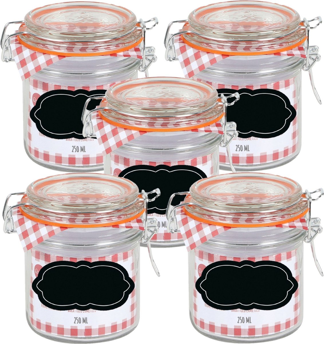Weckpot/inmaakpot - 10x - 250 ml - glas - met beugelsluiting - incl. etiketten