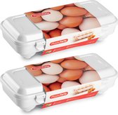 Plasticforte Eierdoos - 2x - koelkast organizer eierhouder - 10 eieren - wit - kunststof - 27 x 12,5 cm
