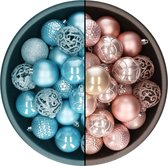 Decoris kerstballen - 74x st - lichtroze en ijsblauw - 6 cm - kunststof