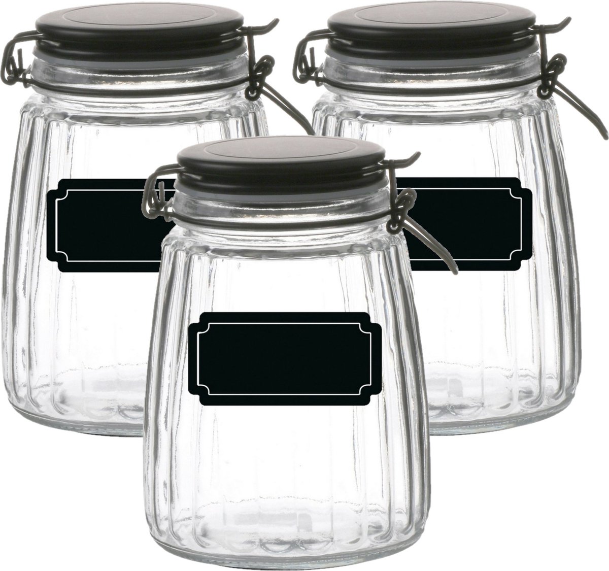 Weckpot/inmaakpot - 6x - 1.5L - glas - met beugelsluiting - incl. etiketten