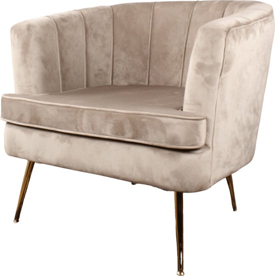 DS4U® fauteuil Norah - sofa - velvet - velours - fluweel - stof - champagne - goudkleurig onderstel - met armleuning