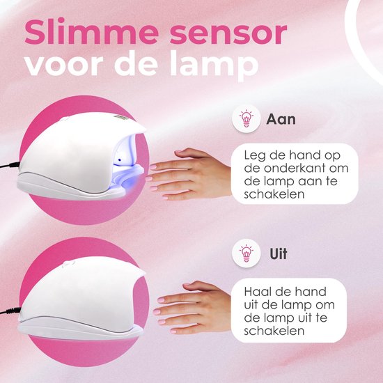 Witte UV nagellamp met sensor. Hand wordt in de lamp geplaatst om hem aan te zetten en verwijderd om hem uit te zetten.