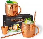 Gadgy Moscow Mule Bekers Set - 100% Koper - Cocktailset : 2 Cocktailglazen, 2 Rietjes & 1 Barmaatje