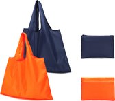 Bagwise® 2 x Boodschappentas - Shopping Bag - Opvouwbaar - Herbruikbaar - Milieuvriendelijk - Uitwasbaar - Blauw / Oranje