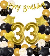 Snoes Ballonnen 33 Jaar Black Gold Dots Mega Ballon - Compleet Feestpakket Goud Zwart Stippen Cijferballon 33 - Verjaardag Versiering DIY Slinger Happy Birthday – Folieballon – Latex Ballonnen - Helium Ballonnen
